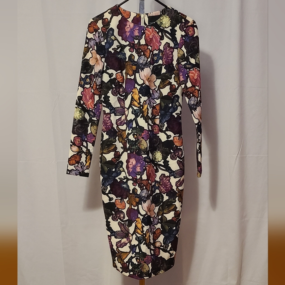 Anthropologie Cream Floral Sheath Dress with Purple, Pink & Green Accents